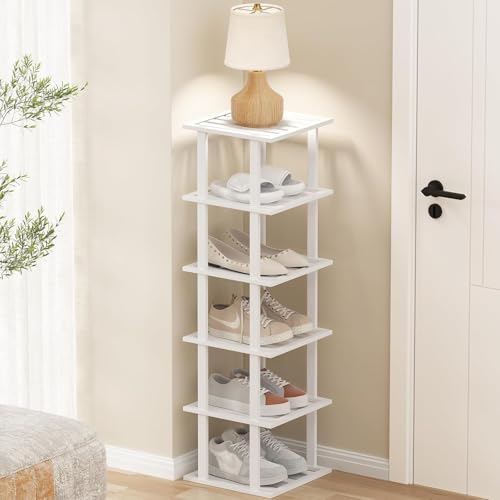Vertical Bamboo Shoe Rack, Tall Narrow Shoe Storage Organizer - Image 2