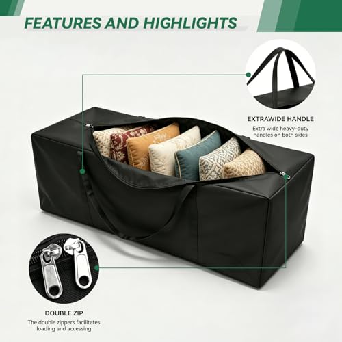 Black Patio Cushion Bag,600D Heavy Duty and Waterproof - Image 5