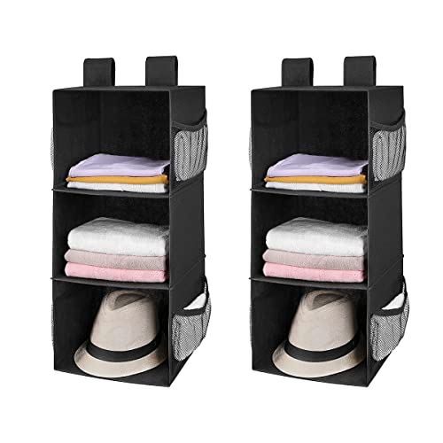 2 Pack 3 Shelf Hanging Closet Organizer with 2 Velcro, Black - Image 2