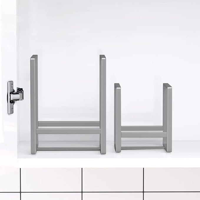 2PCS Plate Holders Organizer, Metal Dish Storage Dying Display Rack for Cabinet, Counter and Cupboard, Grey, Small and Large