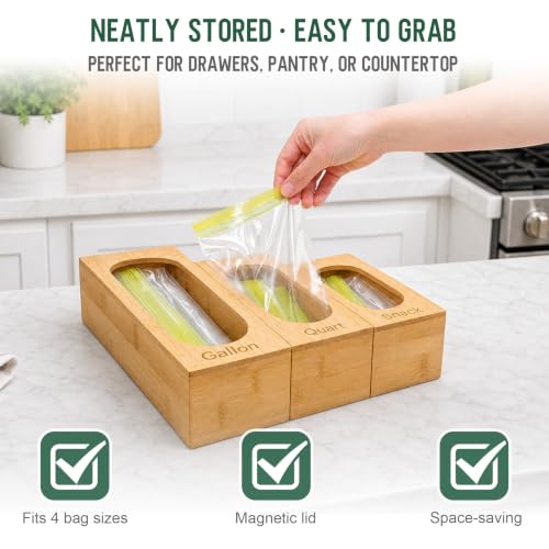 Storage Bag Organizer for Kitchen Drawer, 5-Slot, Bamboo - Image 4