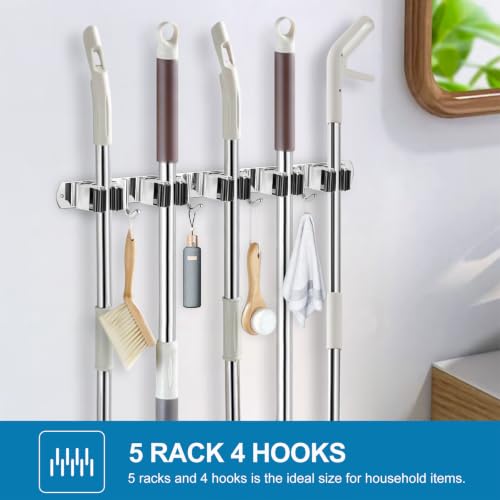 IMILLET 2 Pack Broom Holder Wall Mount Stainless Steel Mop - Image 3