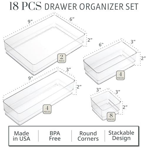 STORi SimpleSort 18-Piece Stackable Clear Drawer Organizer Set | - Image 3
