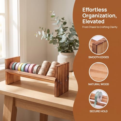 Homoyoyo Wooden Ribbon Dispenser Rack for Craft Rolls - Image 4