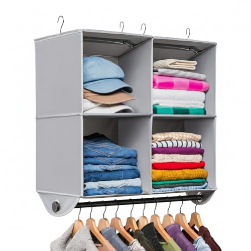 HOLDN’ STORAGE Hanging Closet Organizer with Garment Rod, 4-Shelf - Image 2