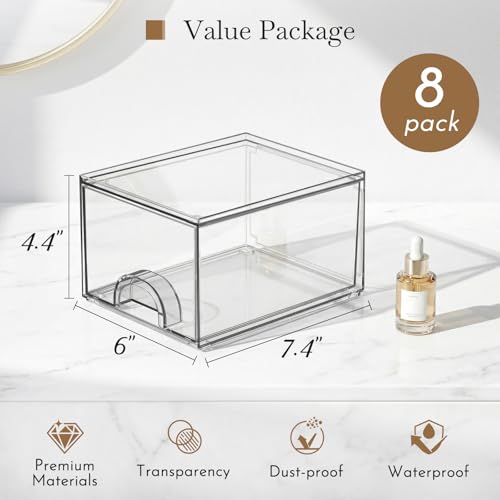 8-Pack Small Clear Stackable Storage Drawers - Image 3
