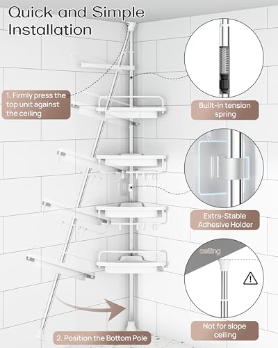 Corner Shower Caddy Tension Pole for Shampoo Holder, Stainless - Image 5