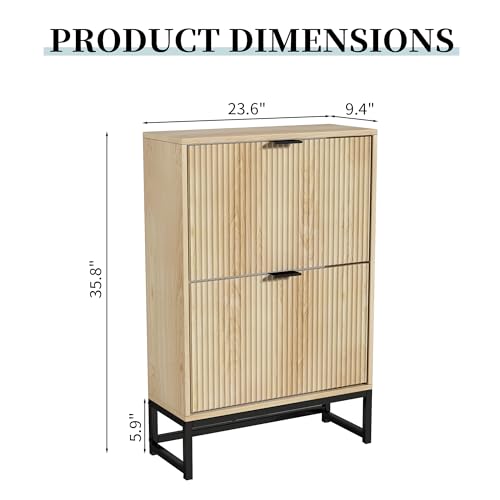 Shoe Storage Cabinet with 2 Flip Drawers Modern Fluted Shoe Rack - Image 3