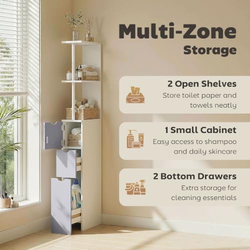 HOMCOM 54" Tall Bathroom Storage Cabinet, Freestanding - Image 6