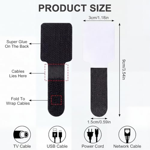 100 Pcs Cable Management Under Desk, Hook and Loop Cable Straps - Image 3
