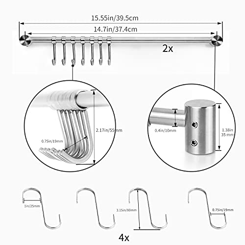 Audmore Kitchen Utensil Rack 2PCS, 15.6” Pot & Pan Hanging - Image 7