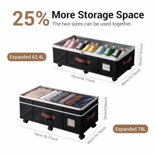 2 Pack Underbed Storage Boxes with Wheels, Black - Image 3