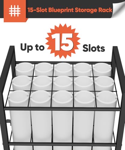 Blueprint Storage Rack Cart, 15 Slots Metal Rolling File - Image 4