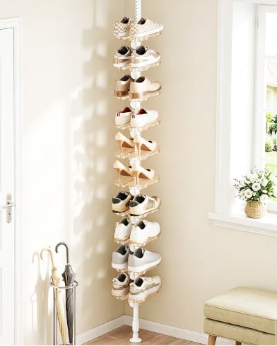 10-Tier Tension Pole Vertical Shoe Rack Tall Narrow - Image 2
