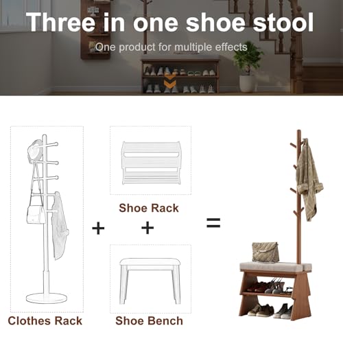 Coat Rack with Shoe Storage, Shoe Rack with 8 Hook, Walnut - Image 5