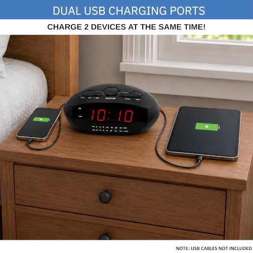 Digital Alarm Clock with Dual USB Ports | AM/FM Clock Radio - Image 3