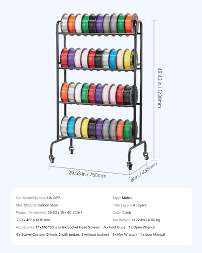 VEVOR 3D Printer Filament Storage Rack, 4 Tier Heavy Duty - Image 8