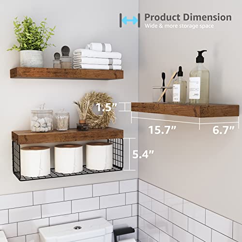 QEEIG Bathroom Shelves Over Toilet Wall Mounted (Brown, Set of 3 - Image 4