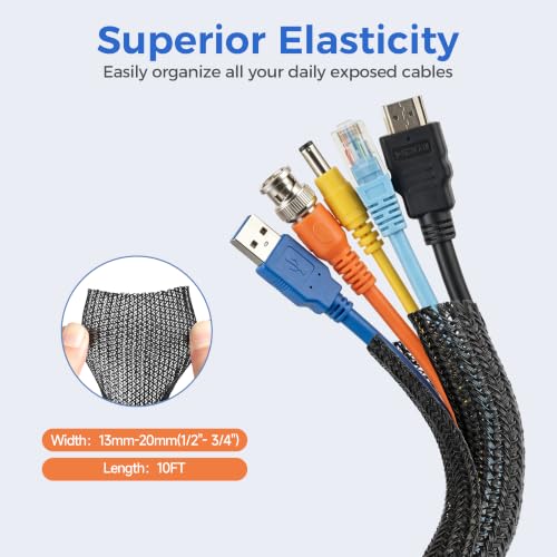 Delamu 10ft - 1/2 inch Cable Sleeve Cord Protector from Pets No - Image 3