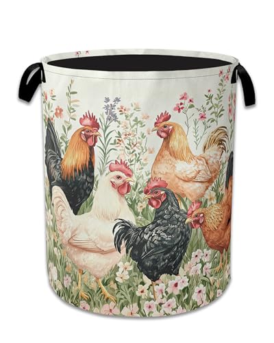Roosters Hens Laundry Basket,Foldable Waterproof Oxford - Image 2