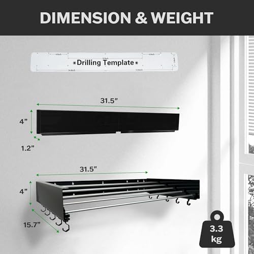Foldable Wall Mounted Drying Rack - 31.5” Wide, 13.2 Ft - Image 3