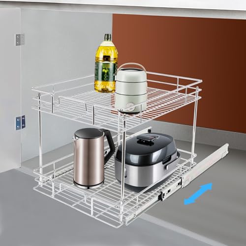 Pull Out Cabinet Organizer,Narrow Cabinet 2-tier Iron Shelf w/One - Image 3
