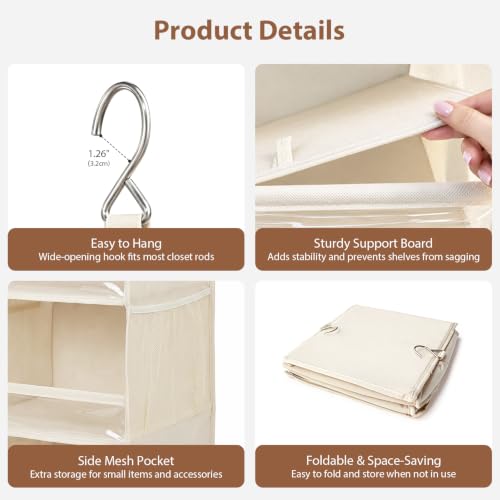 6 Shelf Hanging Closet Organizer, 2 Separable 3 Shelf Units Beige - Image 7