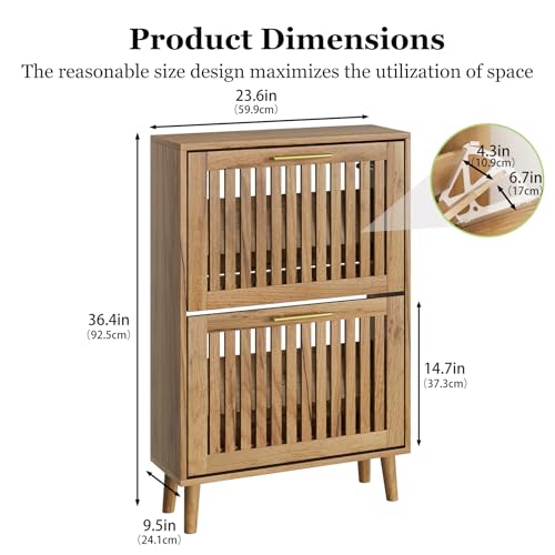 Shoe Storage Cabinet with Louvered 2 Flip Drawers, Narrow Shoe - Image 3