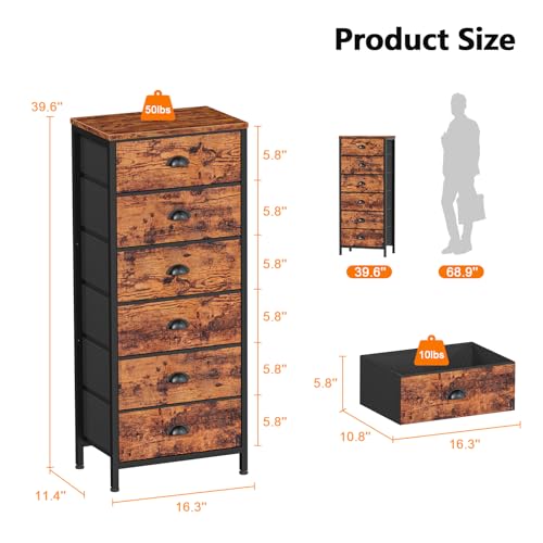 Furnulem Dresser for Bedroom, 6 Bins Tall Fabric Storage Drawers - Image 4
