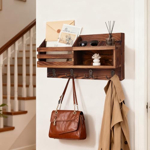 Solid Wood Key and Mail Holder for Wall, Brown - Image 6