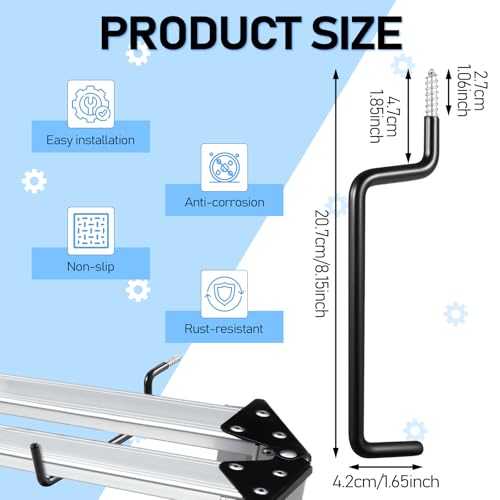 12 Pcs Black Heavy Duty Ladder Hooks Screw in Storage | Garage Storage - Image 4