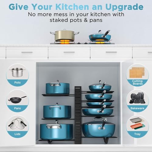 ORDORA Pots and Pans Organizer Under Cabinet 16.6", 8-Tier - Image 4
