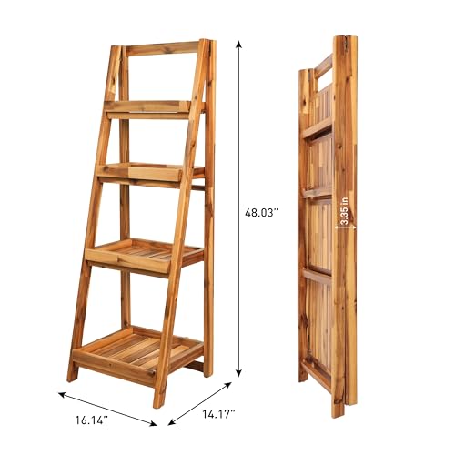 happimess Everett Ladder Shelf 4-Tier Folding Acacia Wood 48" - Image 4