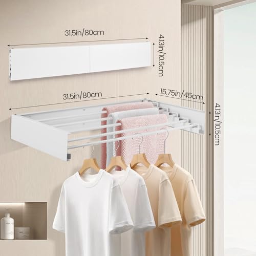 Wall Mounted Laundry Drying Rack, Carbon Steel Foldable & - Image 3