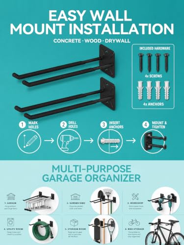 HJW 4 Pack Metal Wall Mount Garage Double Storage Hooks - Image 8
