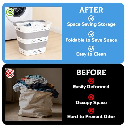 2 Pcs Collapsible Laundry Baskets for Clothes, 43L Plastic - Image 7