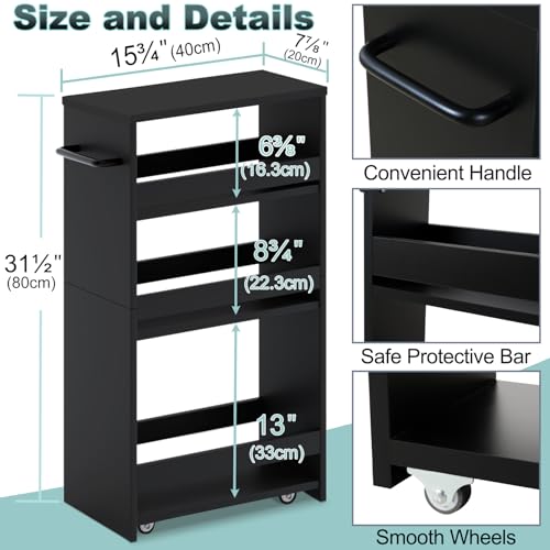 MARTY Slim Rolling Storage Cart, Wood Utility Kitche | All Products - Image 7