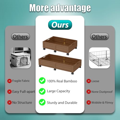 Under Bed Storage with Wheels, 2 Pack Bamboo Containers for Toy & - Image 6