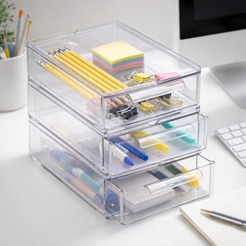 BINO | Clear Stackable Storage Drawers, Small - 3 Pack | Clear - Image 5