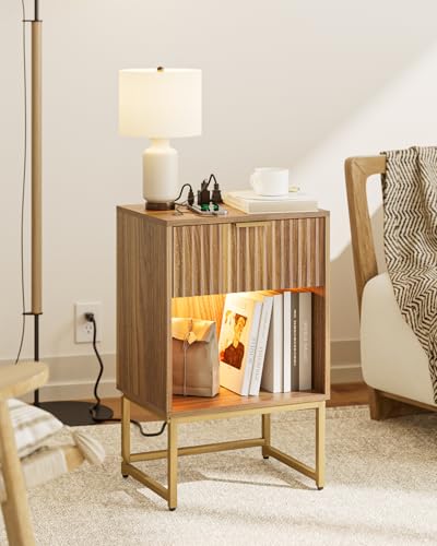 Masupu Fluted Nightstand with Charging Station and LED - Image 4
