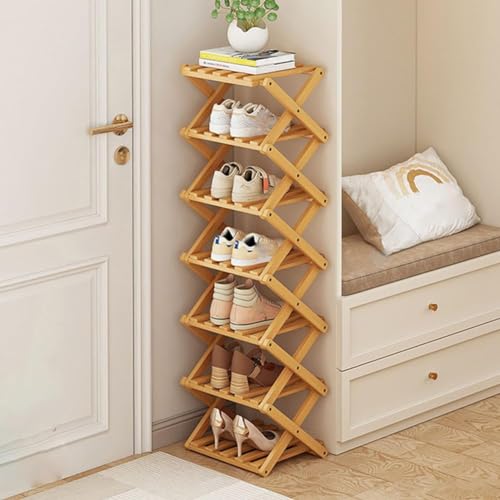 YYW Shoe Rack, Foldable Bamboo Shoes Shelf - Image 2