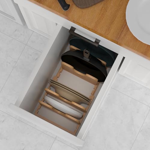 Pots and Pans Organizer Under Cabinet,Bamboo Pot Lid Organizer - Image 6