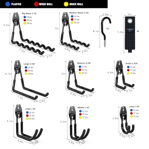 3-H Heavy Duty Garage Hooks, 46 Pack Wall Storage Organizer,Black - Image 3