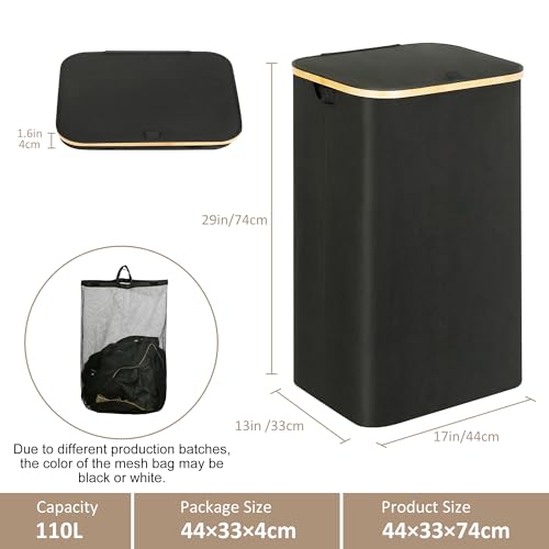 IEGrow Laundry Hamper with Lid,110L Laundry Basket with Mesh Bags - Image 4