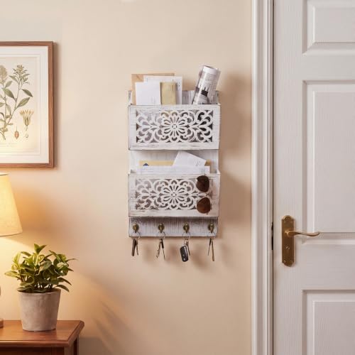 Mail Organizer Wall Mounted with Key Hook, 2-slot Mail Holder - Image 7