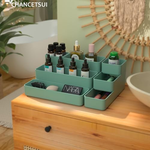 CHANCETSUI 9 Pcs Stackable Drawer Organizer Trays Set, Green - Image 3