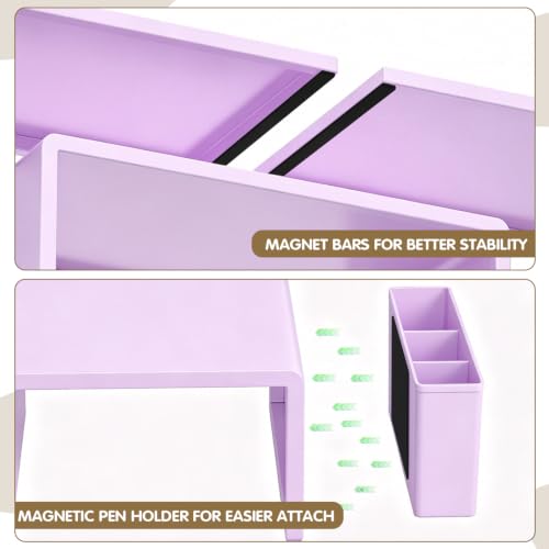 Dual Monitor Stand Riser with Drawer and 2 Pen Holders, Purple - Image 7