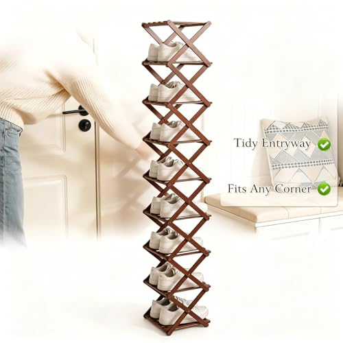 No Assembly Shoe Organizer, Foldable Bamboo Shoe Rack - Image 3