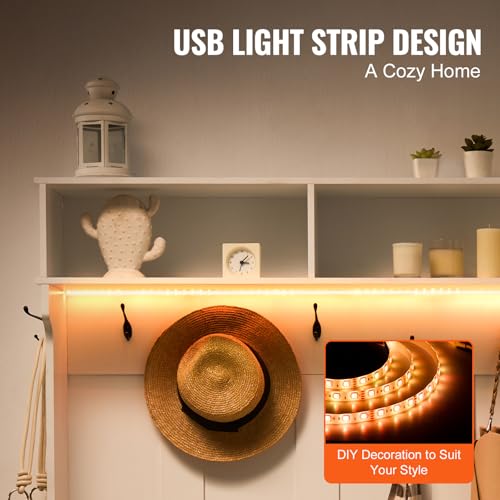 VEVOR Hall Tree Entryway Bench, LED Coat Rack with Shoe Storage - Image 7