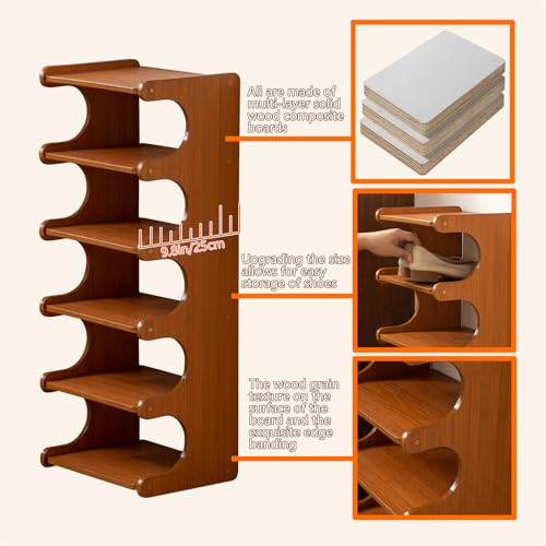 8 Tier Narrow Vertical Wood Shoe Rack, Sturdy Multi-Layer Wood - Image 5
